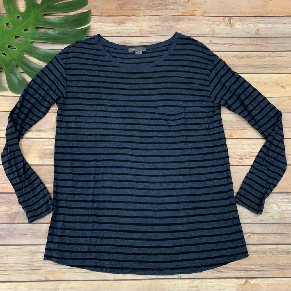 Vince navy blue and black striped long sleeve tee